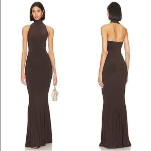 Norma Kamali Chocolate Brown Halter Mermaid Gown